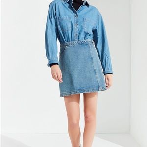BDG Denim Wrap Belted Mini Skirt